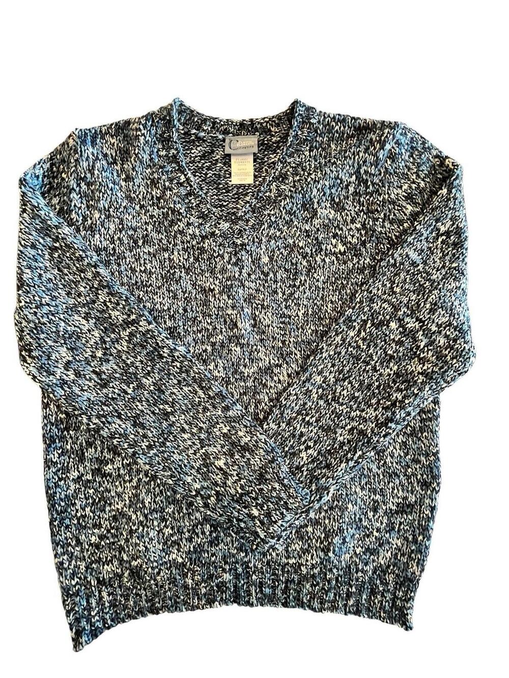 Classic Elements Womens Petite XL Pull Over Sweater Blue V Neck 1939.3